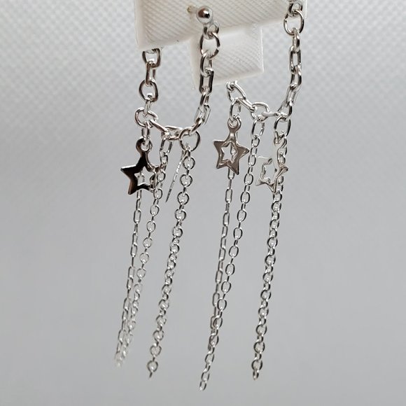 Silver 925 Multiple Wire Dangling Star Earrings - Picture 2 of 9
